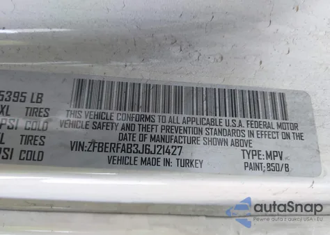 2018 Ram Promaster City Tradesman z USA, uszkodzony, nr VIN ZFBERFAB3J6J21427
